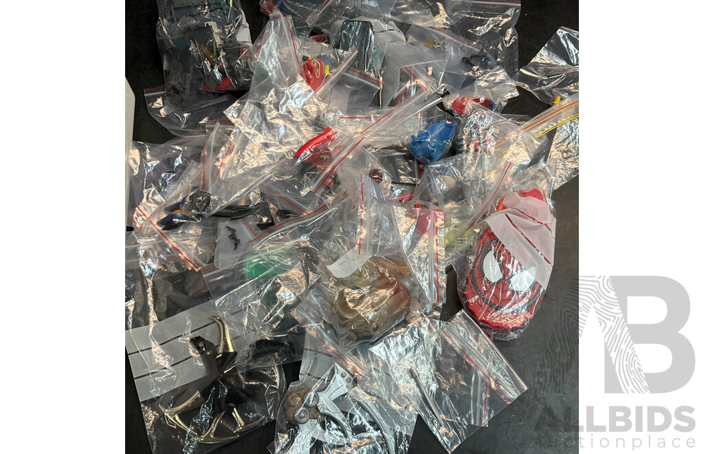 Assorted Action Figure Parts /Accessories & 2 Model Car Storage Box & More