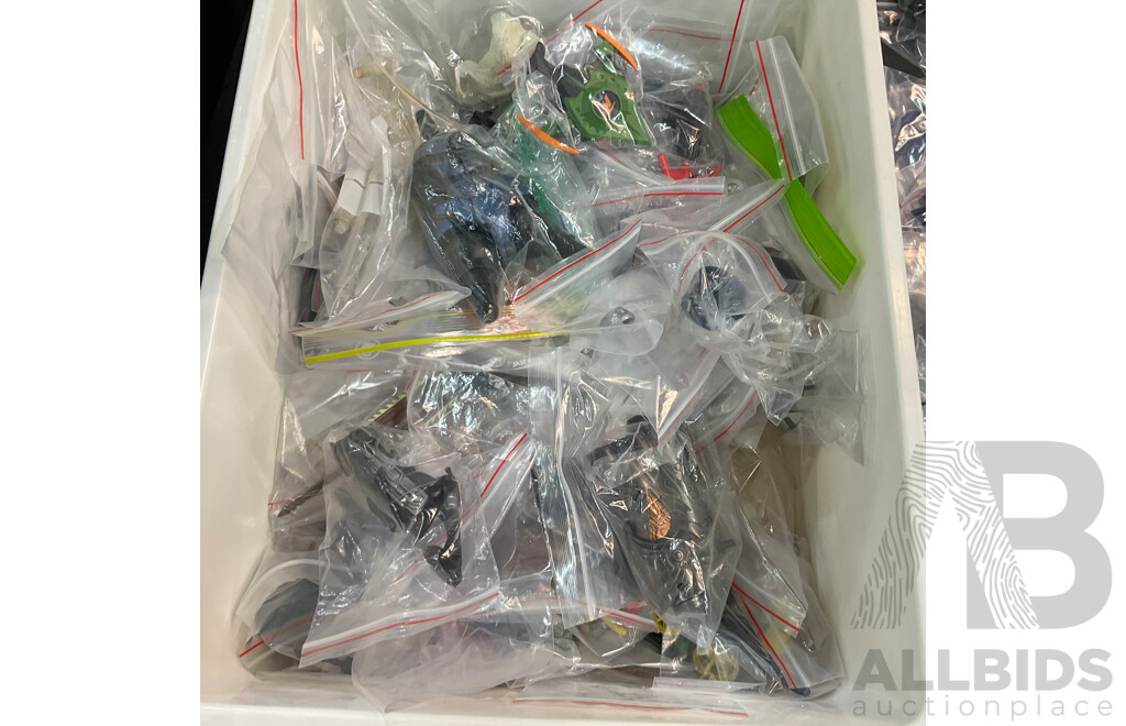 Assorted Action Figure Parts /Accessories & 2 Model Car Storage Box & More