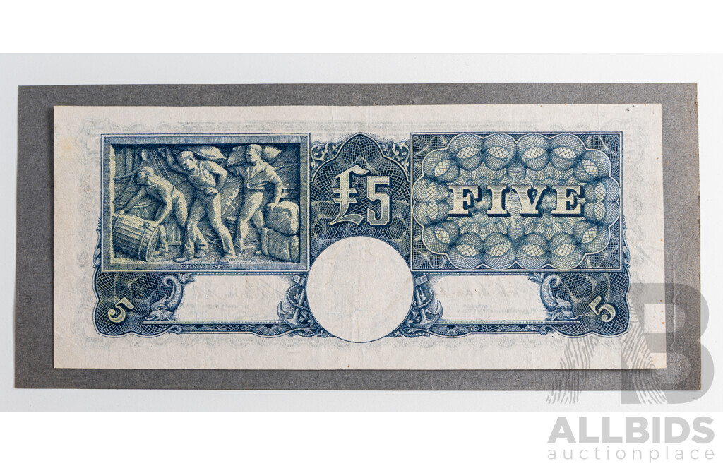 Australian 1949 Five Pound Note, Coombs/Watt R47, R96 654862