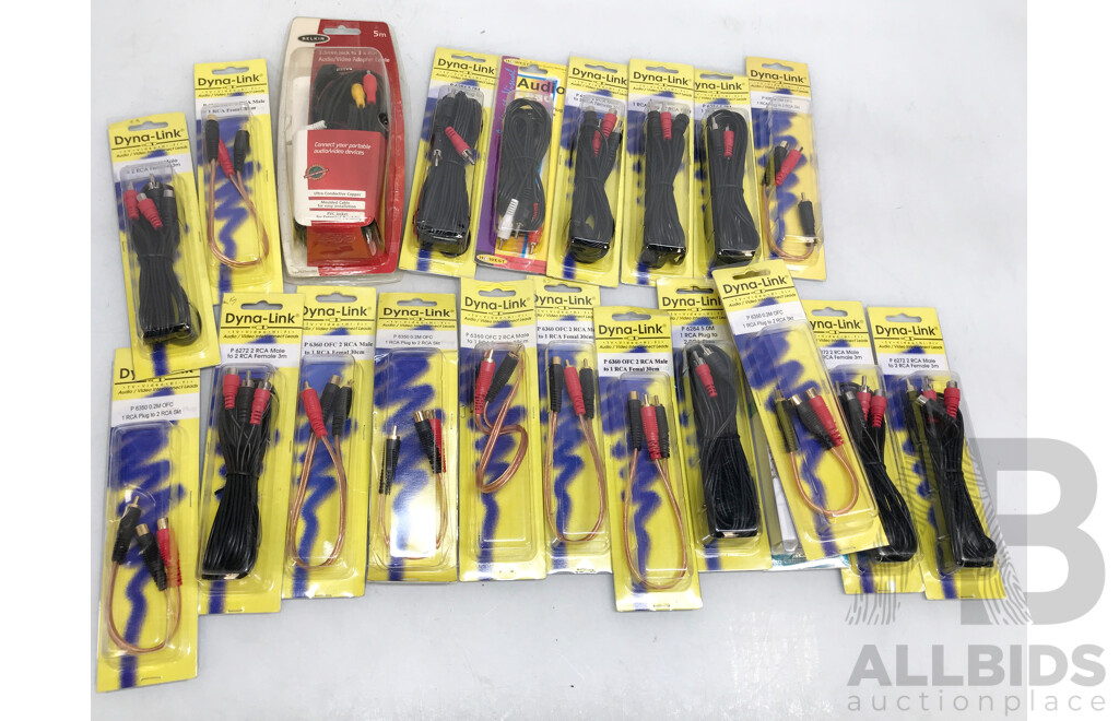 Dyna-Link, Belkin, and Howest Assorted Audio/Video RCA Plugs and Cables/Connectors