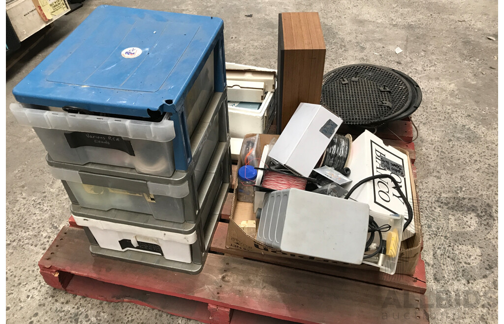 Bulk Lot of Assorted AV Equipment and Supplies Including RCA Leads, Cables, Speakers, and More