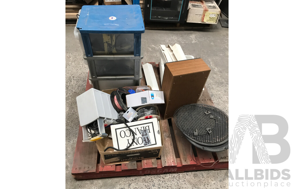 Bulk Lot of Assorted AV Equipment and Supplies Including RCA Leads, Cables, Speakers, and More
