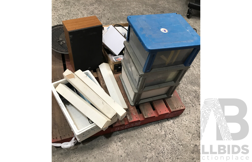 Bulk Lot of Assorted AV Equipment and Supplies Including RCA Leads, Cables, Speakers, and More