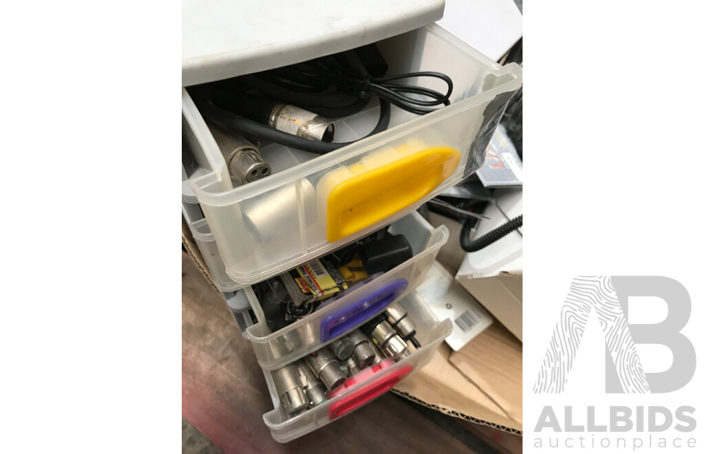 Bulk Lot of Assorted AV Equipment and Supplies Including RCA Leads, Cables, Speakers, and More