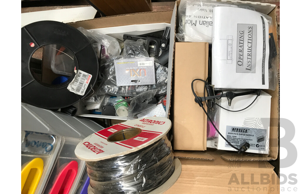 Bulk Lot of Assorted AV Equipment and Supplies Including RCA Leads, Cables, Speakers, and More