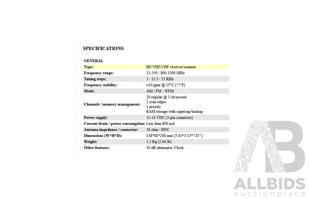 Vintage AOR (AR-2002) Communications Receiver