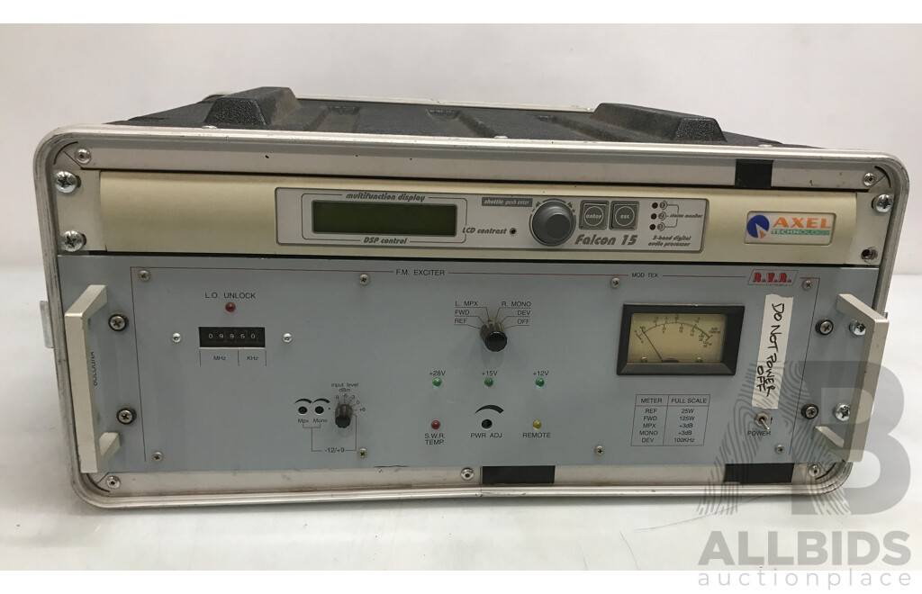 Axel Falcon 15 3-Band Digital Audio Processor and RVR TEX100 Compact Stereo Transmitter in LiteCase Road Case