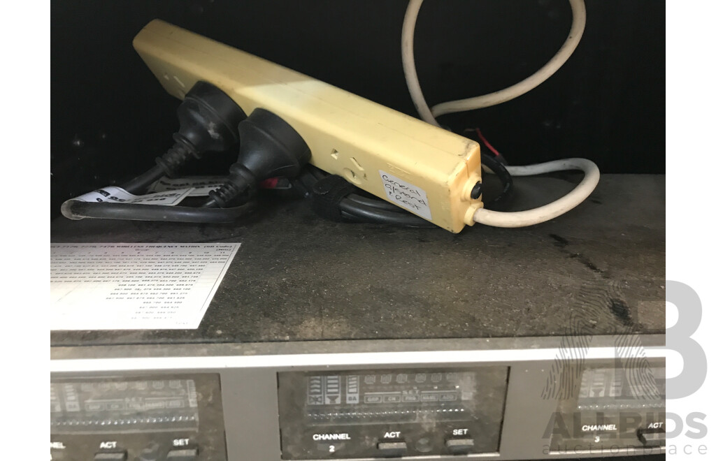 Australian Monitor MiPro, and TOA Channel Amplifiers and Receiver in Wheeled Road Case