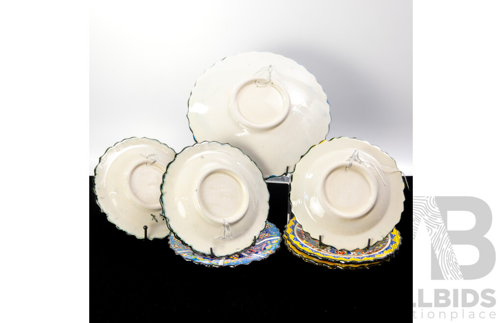 Collection Seven Hand Painted Turkish Iznik Ceramic Display Plates
