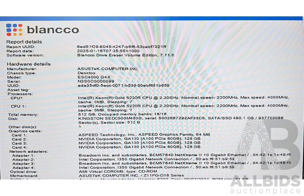 Asus (ESC4000 G4X) Dual Intel Xeon GOLD (5220R) 2.20GHz-4.00GHz 24-Core CPU 2RU Server W/ 512GB DDR4 & 3x Nvidia A100 80GB Tensor Core Graphics Cards