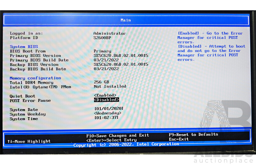 Intel (H2224XXLR3) Server Chassis W/ 4x Dual Intel Xeon GOLD (6138) 2.10GHz-3.00GHz 8-Core CPU 1RU Server W/ Total 768GB DDR4
