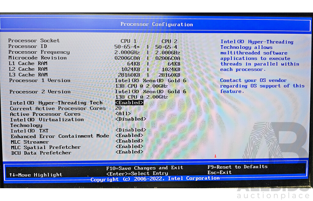 Intel (H2224XXLR3) Server Chassis W/ 4x Dual Intel Xeon GOLD (6138) 2.10GHz-3.00GHz 8-Core CPU 1RU Server W/ Total 768GB DDR4