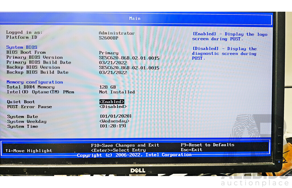 Intel (H2224XXLR3) Server Chassis W/ 4x Dual Intel Xeon GOLD (6138) 2.10GHz-3.00GHz 8-Core CPU 1RU Server W/ Total 768GB DDR4