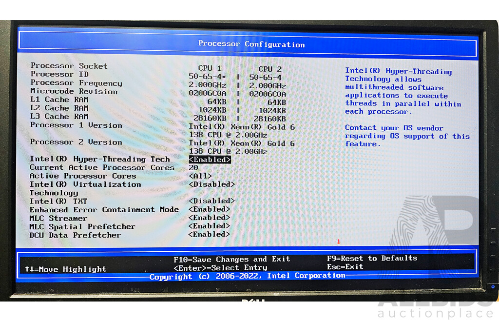 Intel (H2224XXLR3) Server Chassis W/ 4x Dual Intel Xeon GOLD (6138) 2.10GHz-3.00GHz 8-Core CPU 1RU Server W/ Total 768GB DDR4
