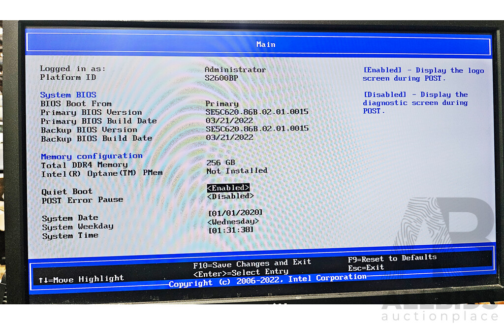 Intel (H2224XXLR3) Server Chassis W/ 4x Dual Intel Xeon GOLD (6138) 2.10GHz-3.00GHz 8-Core CPU 1RU Server W/ Total 768GB DDR4