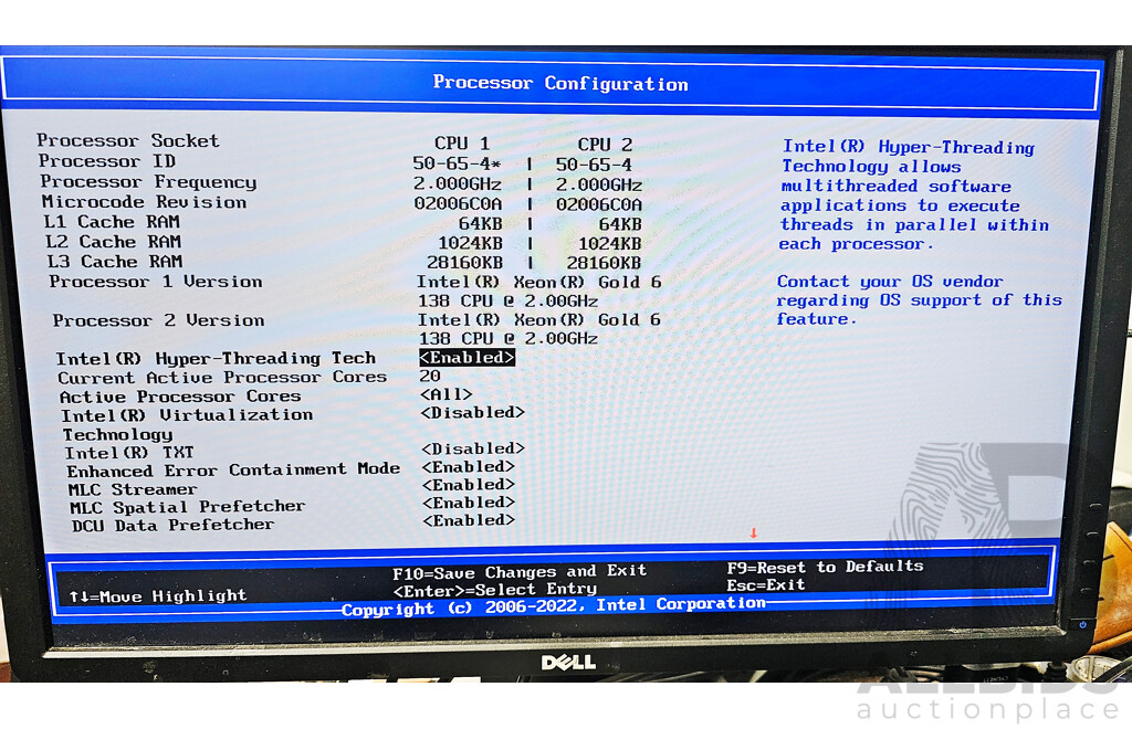 Intel (H2224XXLR3) Server Chassis W/ 4x Dual Intel Xeon GOLD (6138) 2.10GHz-3.00GHz 8-Core CPU 1RU Server W/ Total 768GB DDR4