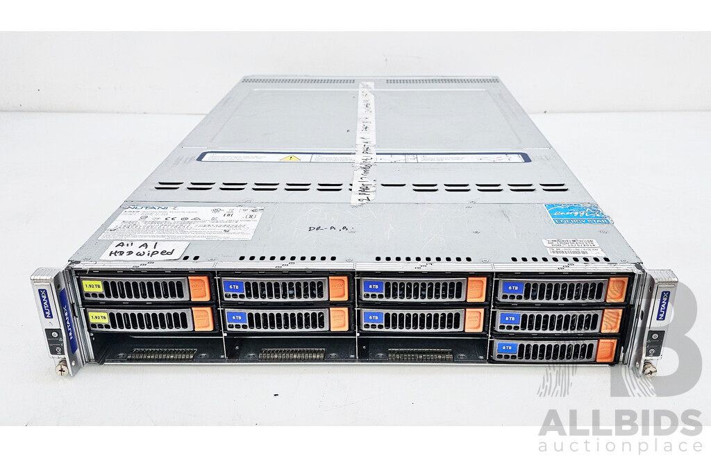 Nutanix (NXS2U2NL12G600) 2RU Dual-Node Server W/ 2x Dual Intel Xeon SILVER (4114) 2.2GHz-3.0GHz 10-Core CPU & 192GB DDR4 RAM Nodes