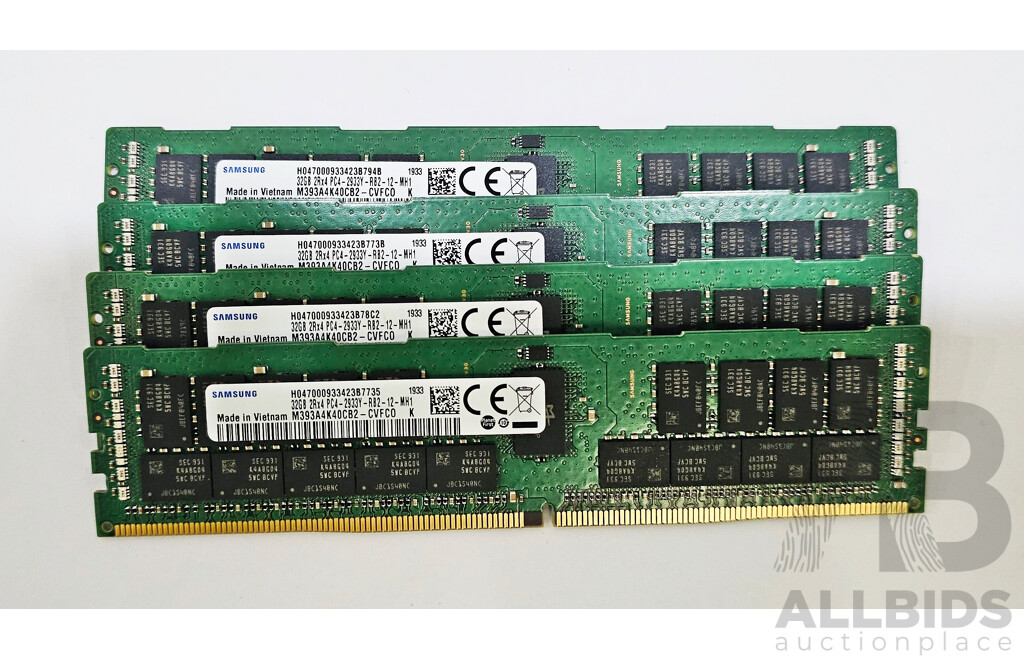 Samsung 32GB ECC DDR4 2933Y RDIMM RAM - Lot of Four