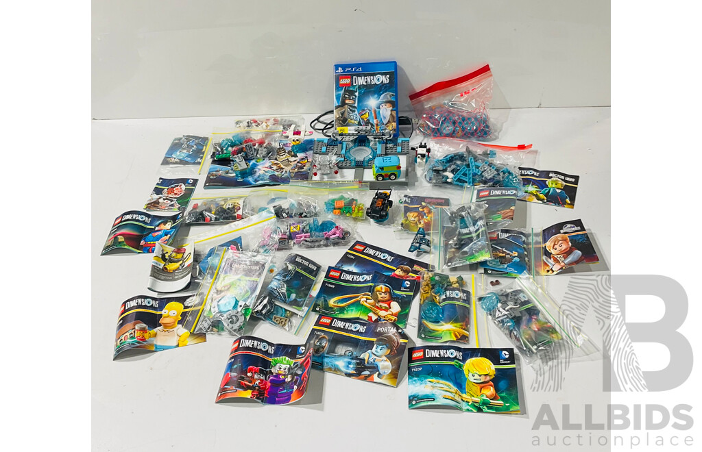 Collection of Incomplete LEGO Dimensions Sets Including Bases, Instructions and PS4 Disk
