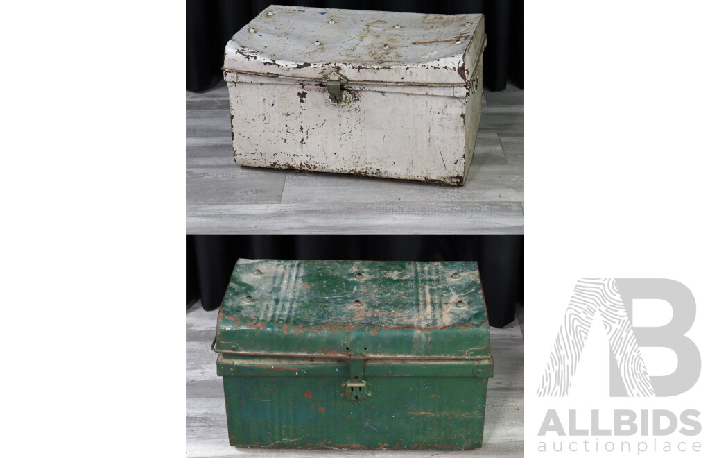 Pair of Graduating Tin Shipping Trunks