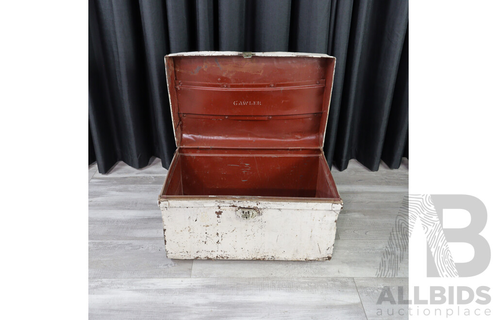Pair of Graduating Tin Shipping Trunks