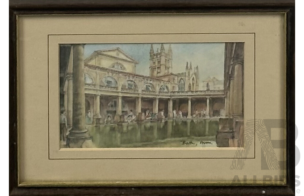 Arthur Willmore, (19th C., American, 1814-1888), Union Bank of Australia, Melbourne, Hand Coloured Engraving (c1860), 24.5 x 29.5 cm (frame) & Bath, Avon Print, 18 X 24 Cm (frame) (2)