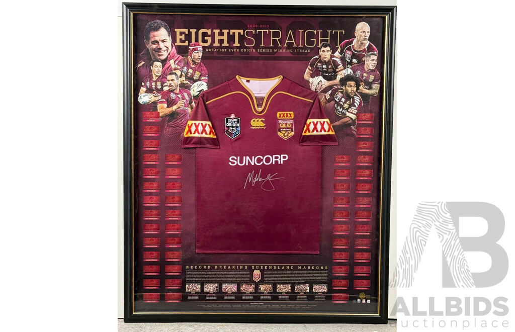 Queensland Maroons "Eight Straight" Limited Edition Signed Jersey Display