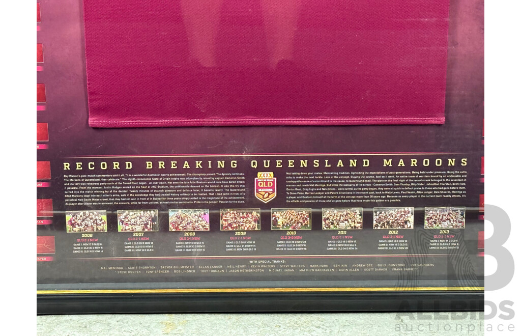 Queensland Maroons "Eight Straight" Limited Edition Signed Jersey Display