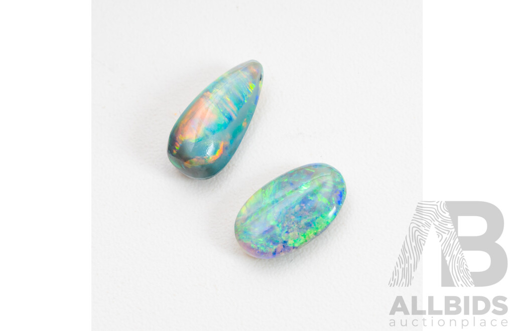 Australian Solid Opal (2) Cabochons, 0.95ct Total