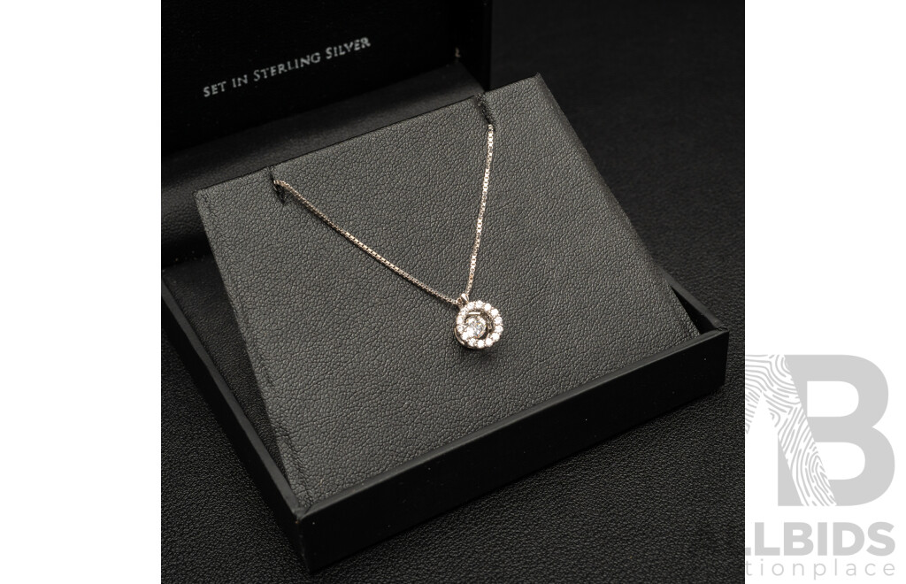 NEW - Dancing Diamond Designs Sterling Silver Cubic Zirconia halo Pendant on Chain, 40+5cm, 2.59 Grams