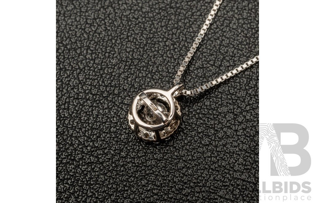 NEW - Dancing Diamond Designs Sterling Silver Cubic Zirconia halo Pendant on Chain, 40+5cm, 2.59 Grams