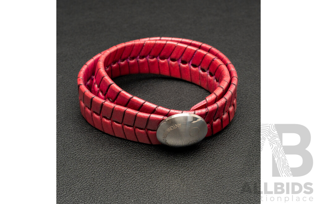 NEW - Antonio Ben Chimol Leather Wrap Bracelet - Cherry Red with Button Clasp