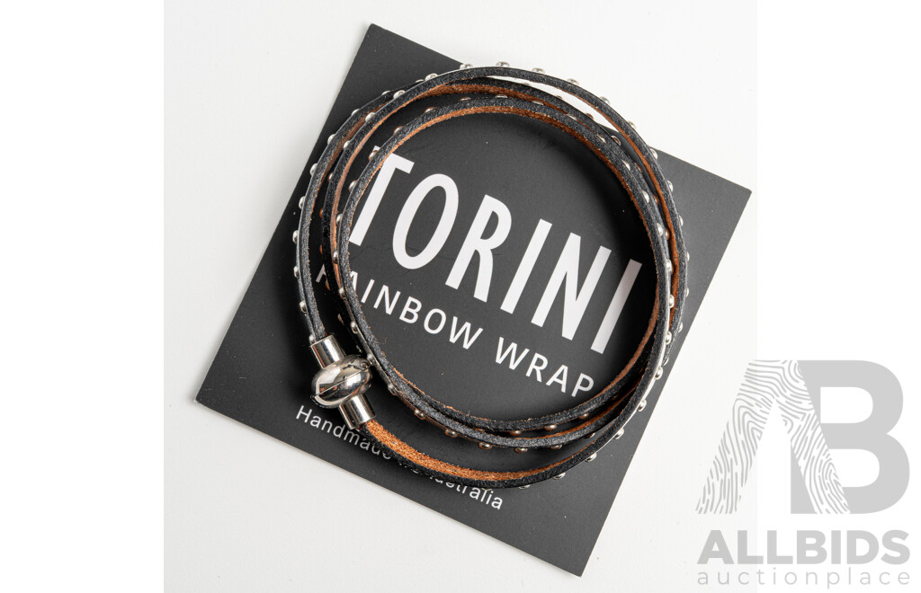 NEW - Torini Rainbow Wrap Silver Micro Studded Leather Bracelet with Magnetic Clasp, 59mm, Triple Wrap