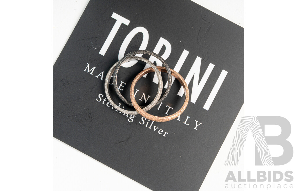 NEW - Torini Sterling Silver Frosted Rose/silver/black Russian Style Stacking Ring, Made in Italy, Size N, 6.30 Grams