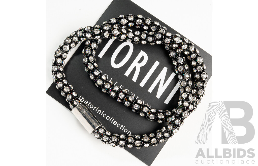 NEW - Torini Black Mesh and Diamonte Cord Necklace, 42cm with Magnetic Clasp, with Packaging