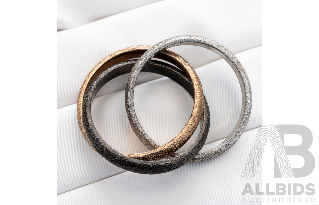 NEW - Torini Sterling Silver Frosted Rose/silver/black Russian Style Stacking Ring, Made in Italy, Size M, 6.38 Grams