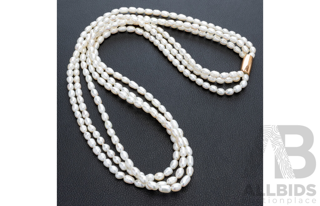 NEW - Torini Baroque Freshwater Cultured Pearl Triple Strand Necklace, Magnetic Clasp, 58cm
