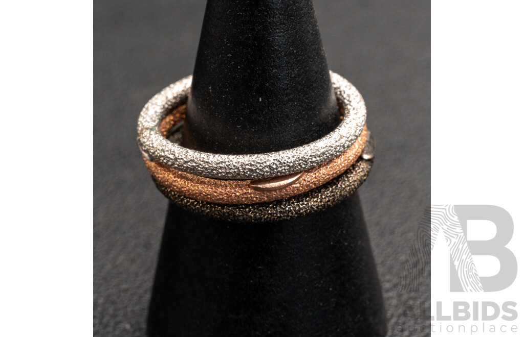 NEW - Torini Sterling Silver Frosted Rose/silver/black Stacking Rings, Made in Italy, Size N, 3.36 Grams