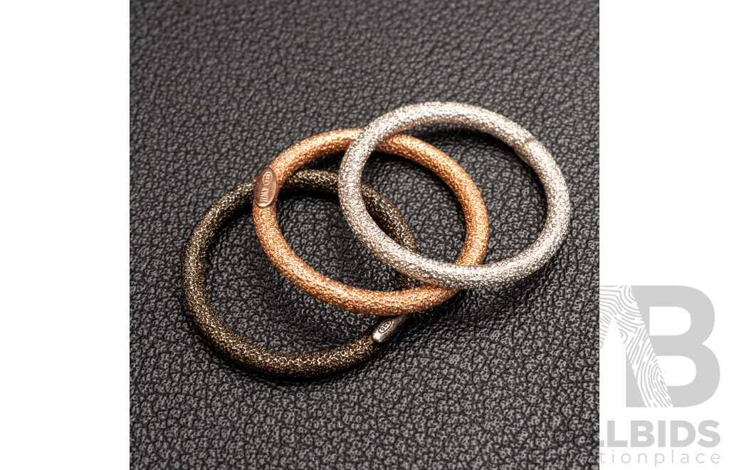 NEW - Torini Sterling Silver Frosted Rose/silver/black Stacking Rings, Made in Italy, Size N, 3.36 Grams