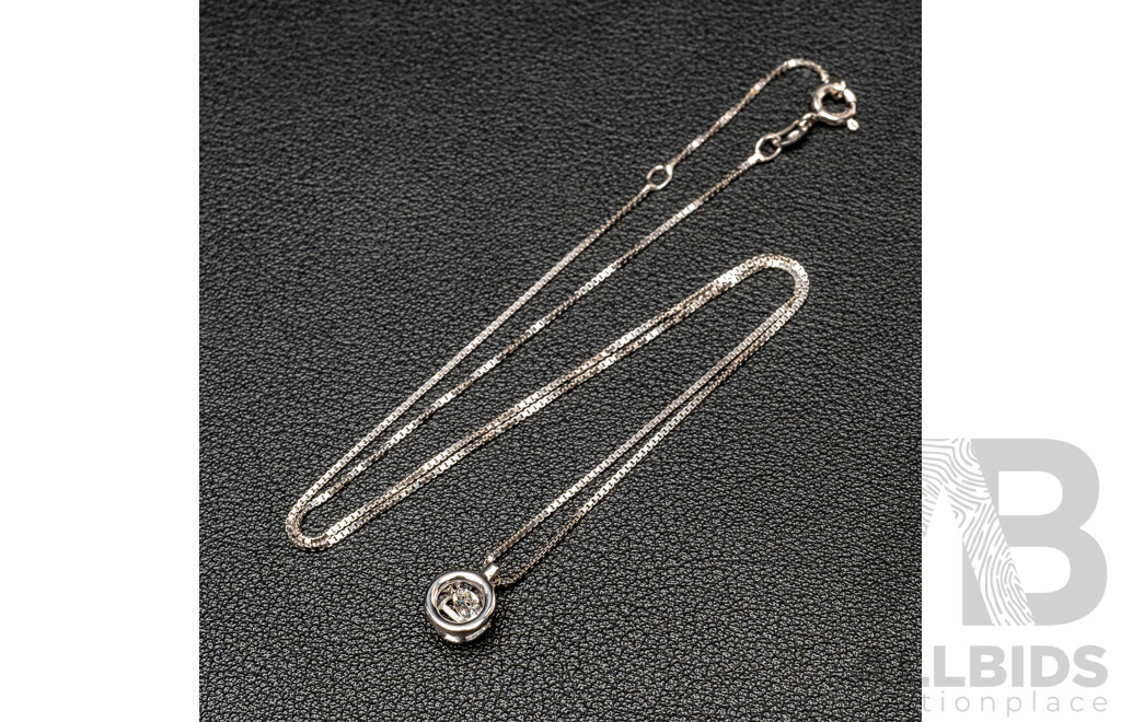 NEW - Dancing Diamond Designs Sterling Silver Cubic Zirconia Circle Drop Pendant on Chain, 40+5cm, 2.60 Grams