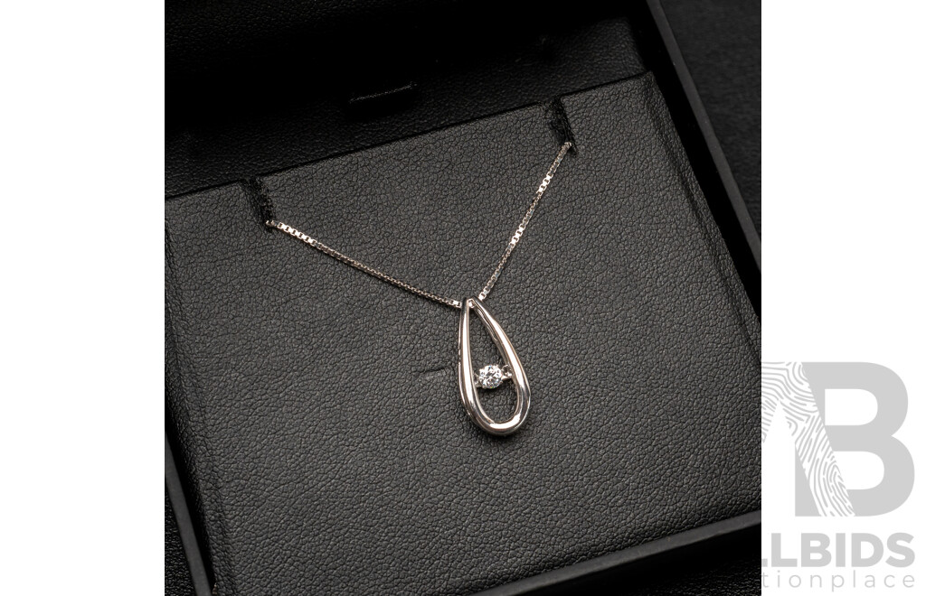 NEW - Dancing Diamond Designs Sterling Silver Cubic Zirconia Drop Pendant on Chain, 40+5cm, 2.84 Grams