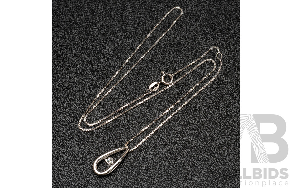 NEW - Dancing Diamond Designs Sterling Silver Cubic Zirconia Drop Pendant on Chain, 40+5cm, 2.84 Grams