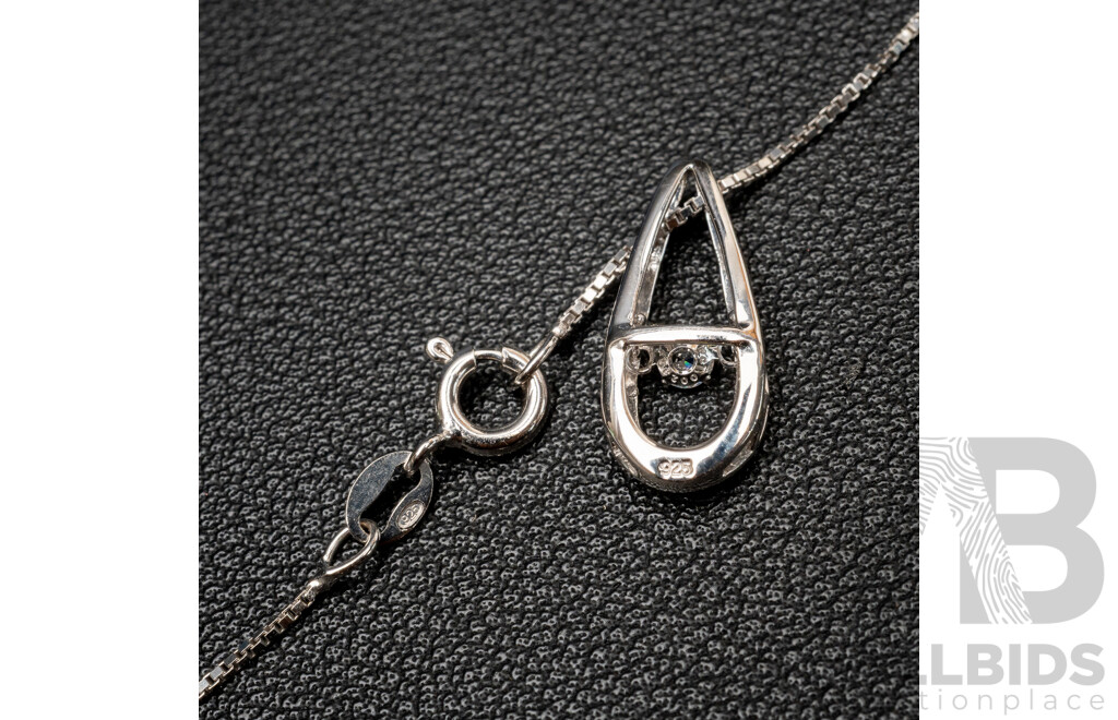 NEW - Dancing Diamond Designs Sterling Silver Cubic Zirconia Drop Pendant on Chain, 40+5cm, 2.84 Grams