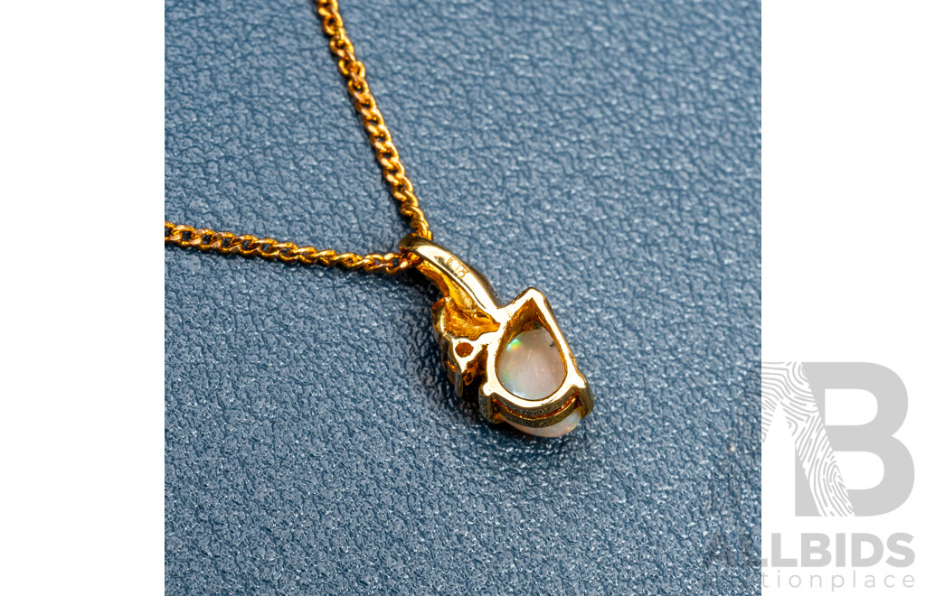 NEW - 18ct Australian Opal & Diamond Set Pendant, 15mm Long, 1.16 Grams