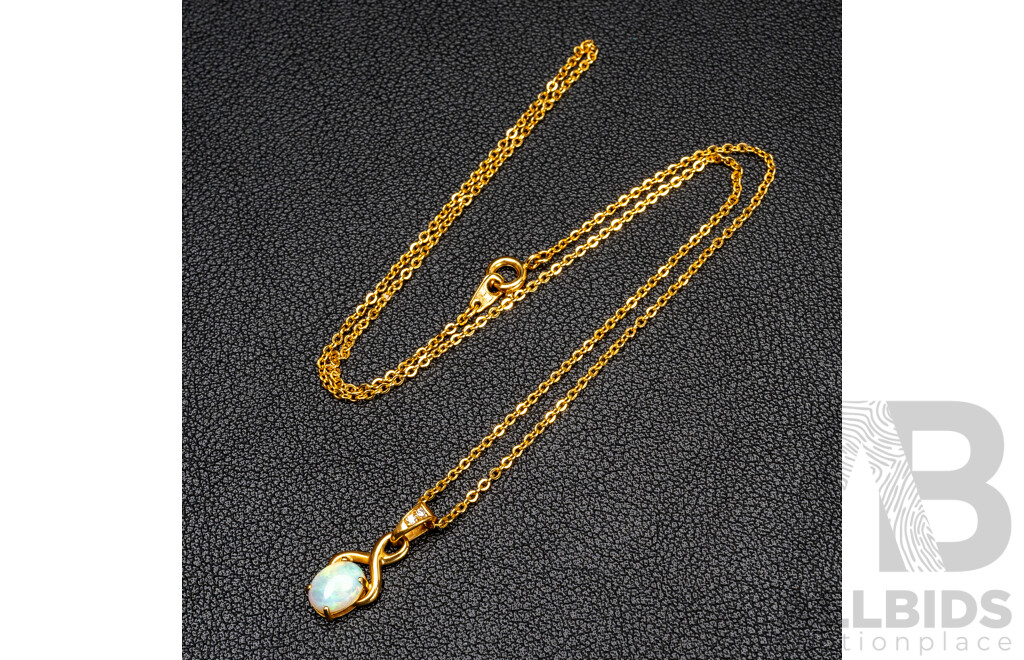 NEW - 18ct Australian Opal & Diamond Set Pendant, 20mm Long, 1.41 Grams