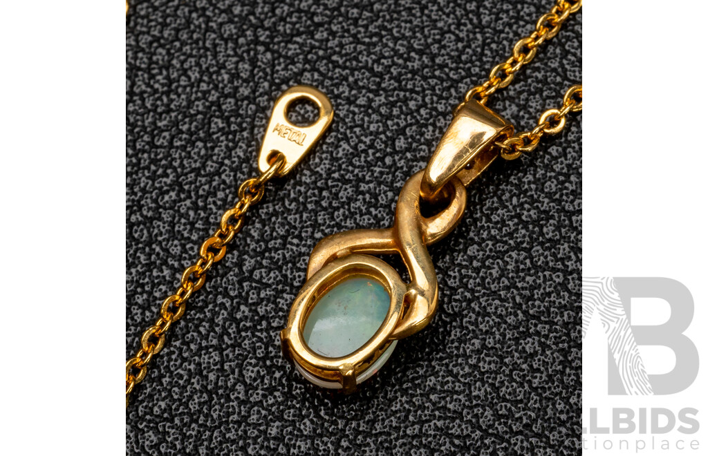 NEW - 18ct Australian Opal & Diamond Set Pendant, 20mm Long, 1.41 Grams