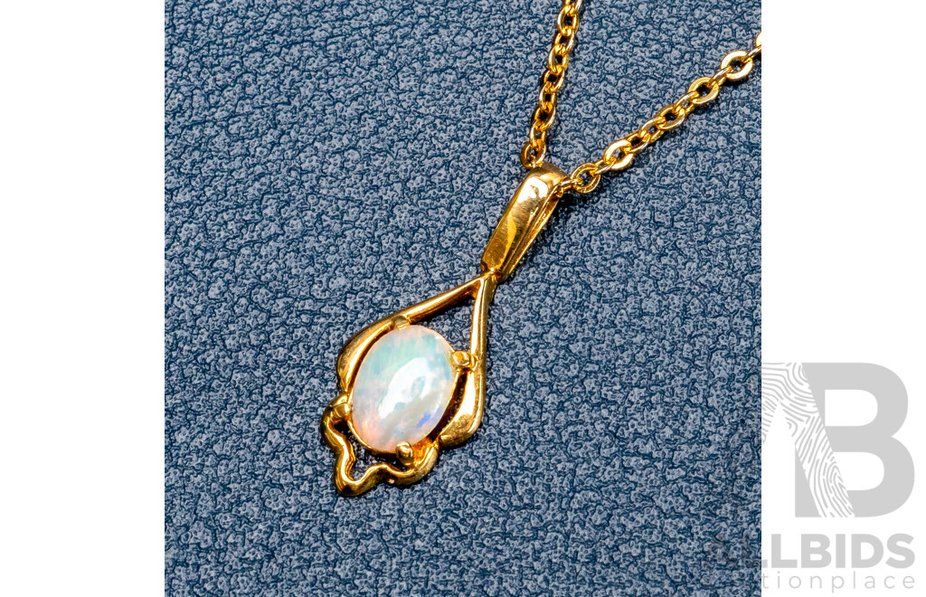 NEW - 18ct Australian Opal & Diamond Set Pendant, 22mm Long, 1.16 Grams