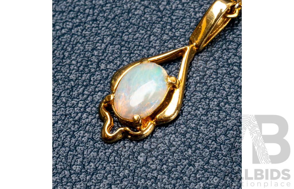 NEW - 18ct Australian Opal & Diamond Set Pendant, 22mm Long, 1.16 Grams