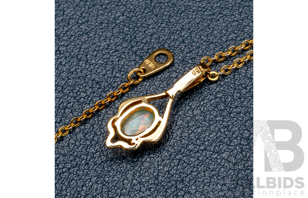 NEW - 18ct Australian Opal & Diamond Set Pendant, 22mm Long, 1.16 Grams