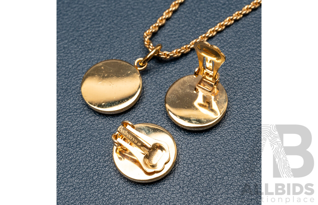 Burberrys of London Coin Insignia Clip on Earrings & Pendant Set, Gold Tone, as New in Box